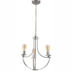 Lamkur Kronleuchter Metall Rustikal Ø 42 cm 3-armig E27 in Silber* Bürolampen|Rustikale Lampen