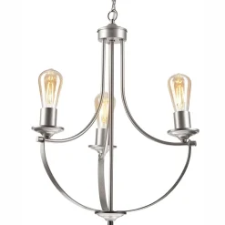 Lamkur Kronleuchter Metall Rustikal Ø 42 cm 3-armig E27 in Silber* Bürolampen|Rustikale Lampen