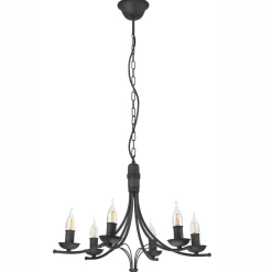 Lamkur Kronleuchter Metall Rustikal 6-armig E14 Schwarz* Hängelampen|Kronleuchter