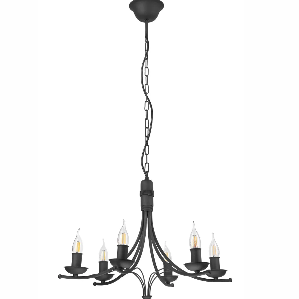 Lamkur Kronleuchter Metall Rustikal 6-armig E14 Schwarz* Hängelampen|Kronleuchter