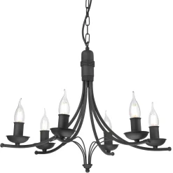 Lamkur Kronleuchter Metall Rustikal 6-armig E14 Schwarz* Hängelampen|Kronleuchter