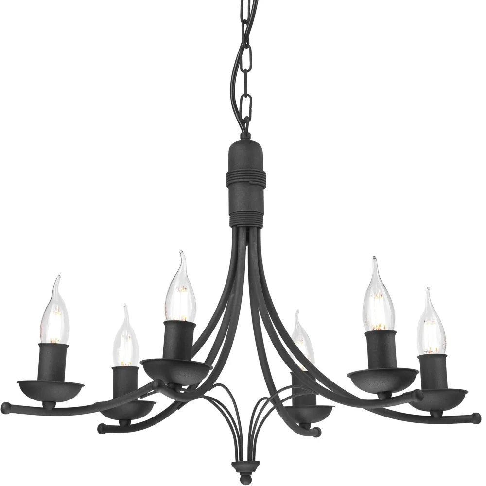 Lamkur Kronleuchter Metall Rustikal 6-armig E14 Schwarz* Hängelampen|Kronleuchter