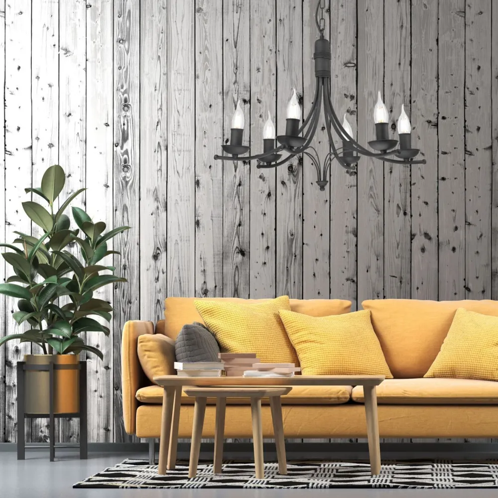 Lamkur Kronleuchter Metall Rustikal 6-armig E14 Schwarz* Hängelampen|Kronleuchter