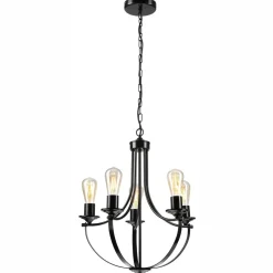 Lamkur Kronleuchter Metall Schwarz Ø 45 cm 3-flammig E27 Rustikal* Bürolampen|Rustikale Lampen