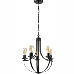 Lamkur Kronleuchter Metall Schwarz Ø 45 cm 3-flammig E27 Rustikal* Bürolampen|Rustikale Lampen