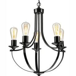 Lamkur Kronleuchter Metall Schwarz Ø 45 cm 3-flammig E27 Rustikal* Bürolampen|Rustikale Lampen