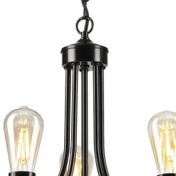 Lamkur Kronleuchter Metall Schwarz Ø 45 cm 3-flammig E27 Rustikal* Bürolampen|Rustikale Lampen