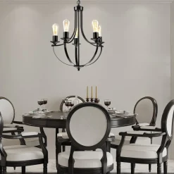 Lamkur Kronleuchter Metall Schwarz Ø 45 cm 3-flammig E27 Rustikal* Bürolampen|Rustikale Lampen