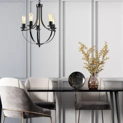 Lamkur Kronleuchter Metall Schwarz Ø 45 cm 3-flammig E27 Rustikal* Bürolampen|Rustikale Lampen