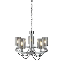 Searchlight Kronleuchter mit Schirm Chrom Grau Ø 51 cm E14 Glas Metall* Hängelampen|Wohnzimmerlampen