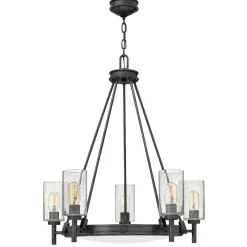 Hot Elstead Kronleuchter mit Schirm D: 68,5 cm rund Schwarz Metall Glas