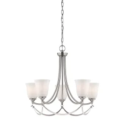 Elstead Kronleuchter mit Schirm Glas Metall in Nickel Weiß KELDA