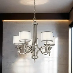 Elstead Kronleuchter mit Schirm Glas Leinen Metall CANELADO* Hängelampen|Moderne Lampen