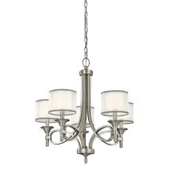 Elstead Kronleuchter mit Schirm Glas Leinen Metall CANELADO* Hängelampen|Moderne Lampen