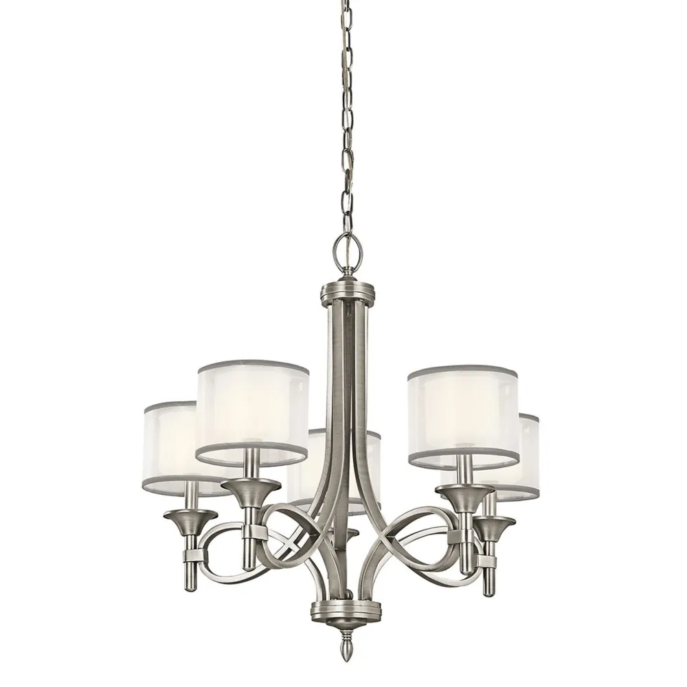 Elstead Kronleuchter mit Schirm Glas Leinen Metall CANELADO* Hängelampen|Moderne Lampen