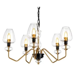 Elstead Kronleuchter mit Schirm in Messing Schwarz 5-armig* Glaslampen|Kronleuchter