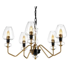 Elstead Kronleuchter mit Schirm in Messing Schwarz 5-armig* Glaslampen|Kronleuchter