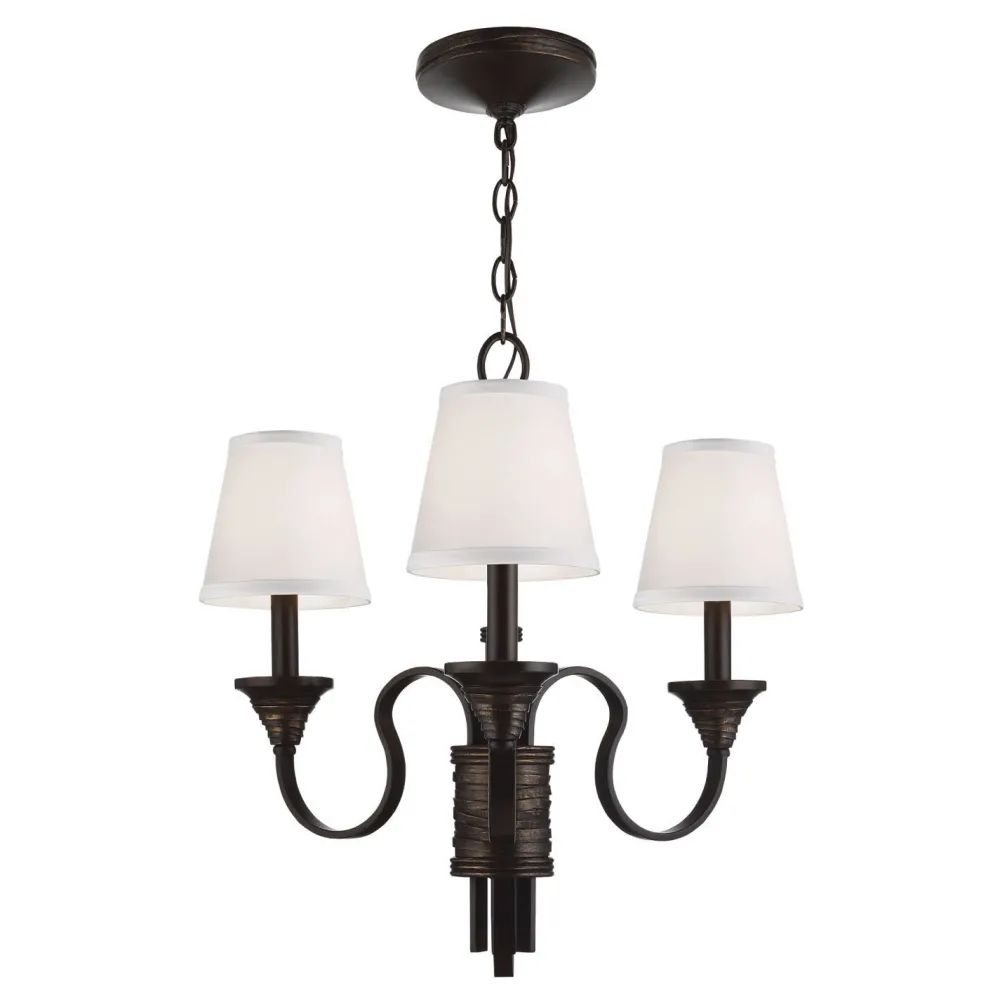 Elstead Kronleuchter mit Schirm in Bronze antik Weiß MINORU* Stofflampen|Wohnzimmerlampen