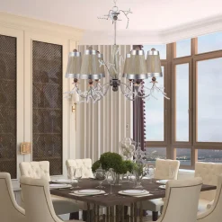 Elstead Kronleuchter mit Schirm in Taupe Silber Stoff Metall* Moderne Lampen|Stofflampen