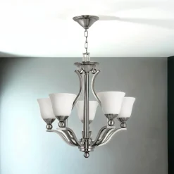 Elstead Kronleuchter modern Esszimmer in Nickel Weiß Glas Schirm* Hängelampen|Moderne Lampen