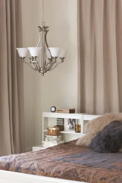 Elstead Kronleuchter modern Esszimmer in Nickel Weiß Glas Schirm* Hängelampen|Moderne Lampen