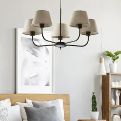 Discount TK Lighting Kronleuchter Modern Metall Stoff Schirm 5-flammig E27