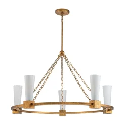 Elstead Kronleuchter rund D: 106 cm E27 Metall Glas in Gold antik Weiß* Hängelampen|Wohnzimmerlampen