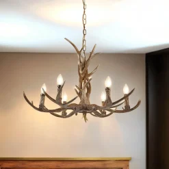 Searchlight Kronleuchter Rustikal aus Resin künstliches Geweih Ø 80 cm* Hängelampen|Wohnzimmerlampen