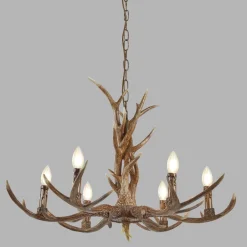 Searchlight Kronleuchter Rustikal aus Resin künstliches Geweih Ø 80 cm* Hängelampen|Wohnzimmerlampen