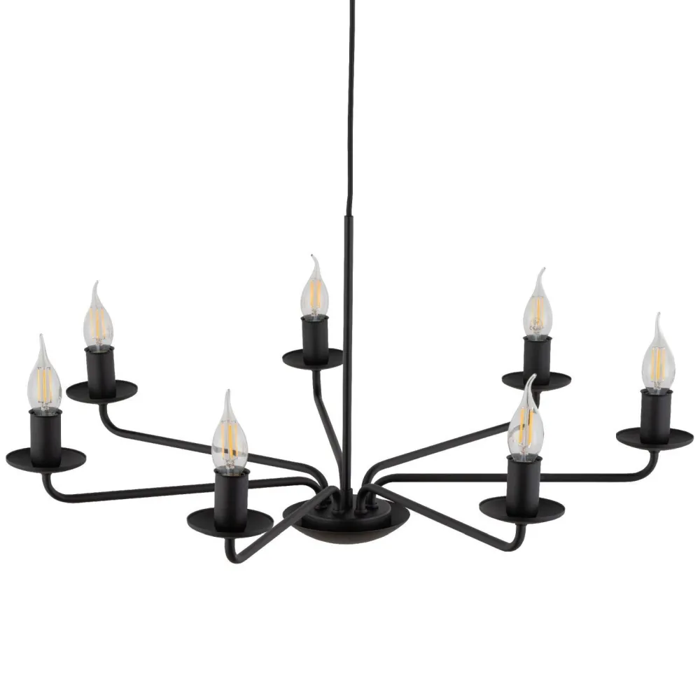 Discount TK Lighting Kronleuchter Rustikal Metall Schwarz 7-flammig E27