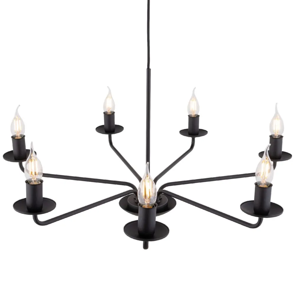 Discount TK Lighting Kronleuchter Rustikal Metall Schwarz 7-flammig E27