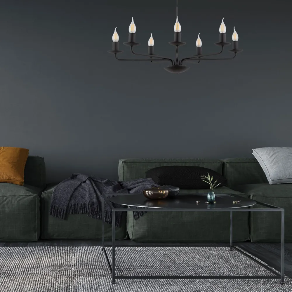 Discount TK Lighting Kronleuchter Rustikal Metall Schwarz 7-flammig E27