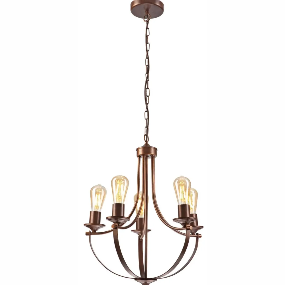 Clearance Lamkur Kronleuchter Rustikal Metall Ø 45 cm 5-flammig E27 Braun