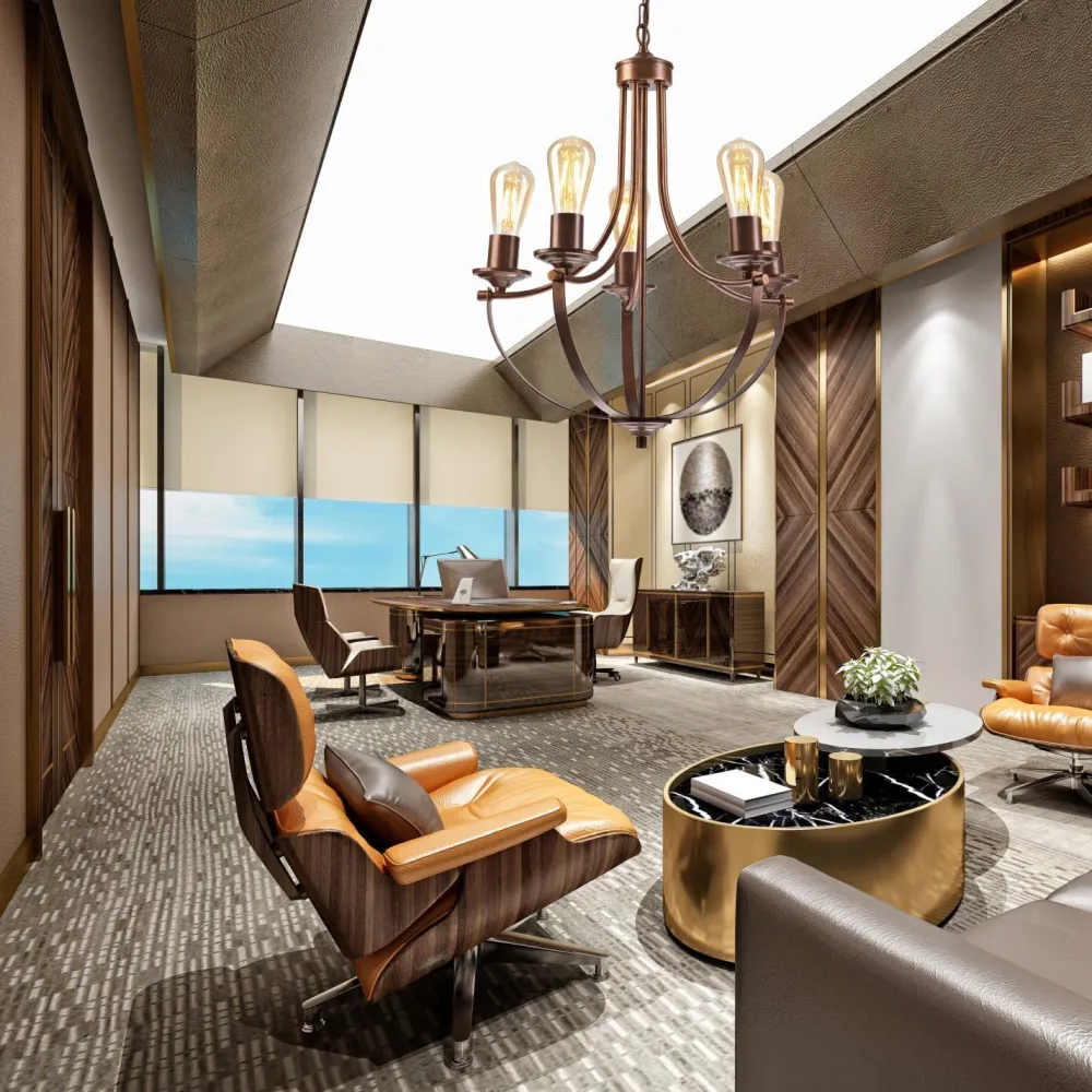 Clearance Lamkur Kronleuchter Rustikal Metall Ø 45 cm 5-flammig E27 Braun