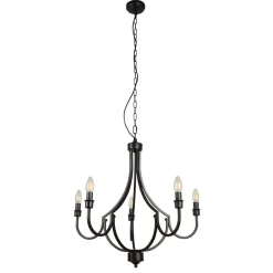 New Searchlight Kronleuchter Rustikal Schwarz Ø 65 cm Metall 5x E14