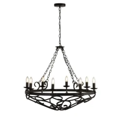 Searchlight Kronleuchter Rustikal Schmiedeeisen Ø 80 cm Schwarz 8x E14* Hängelampen|Wohnzimmerlampen