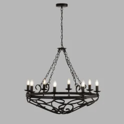 Searchlight Kronleuchter Rustikal Schmiedeeisen Ø 80 cm Schwarz 8x E14* Hängelampen|Wohnzimmerlampen