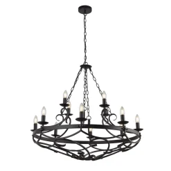 Outlet Searchlight Kronleuchter Schmiedeeisen Ø 89 cm Schwarz Rustikal 12x E14