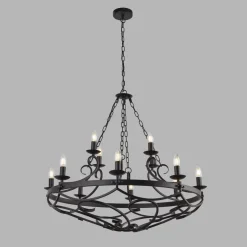 Outlet Searchlight Kronleuchter Schmiedeeisen Ø 89 cm Schwarz Rustikal 12x E14