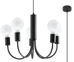 Sollux Kronleuchter Schwarz Metall 5-flammig Retro Ø 45 cm