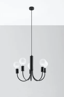 Sollux Kronleuchter Schwarz Metall 5-flammig Retro Ø 45 cm