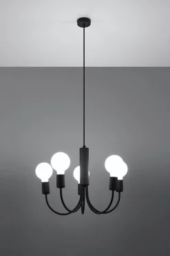 Sollux Kronleuchter Schwarz Metall 5-flammig Retro Ø 45 cm