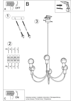 Sollux Kronleuchter Schwarz Metall 5-flammig Retro Ø 45 cm
