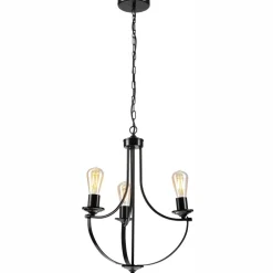 Outlet Lamkur Kronleuchter Schwarz Metall Ø 42 cm 3-flammig E27 Rustikal