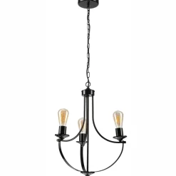 Outlet Lamkur Kronleuchter Schwarz Metall Ø 42 cm 3-flammig E27 Rustikal
