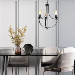 Outlet Lamkur Kronleuchter Schwarz Metall Ø 42 cm 3-flammig E27 Rustikal