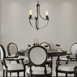 Outlet Lamkur Kronleuchter Schwarz Metall Ø 42 cm 3-flammig E27 Rustikal