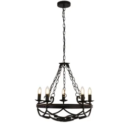 Searchlight Kronleuchter Schwarz Rustikal Schmiedeeisen Ø 54 cm 5x E14* Wohnzimmerlampen|Rustikale Lampen