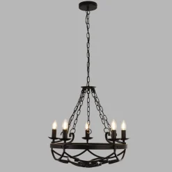 Searchlight Kronleuchter Schwarz Rustikal Schmiedeeisen Ø 54 cm 5x E14* Wohnzimmerlampen|Rustikale Lampen