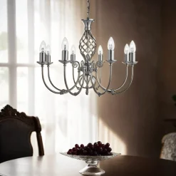 New Searchlight Kronleuchter Silbern Jugendstil 8-flmg.